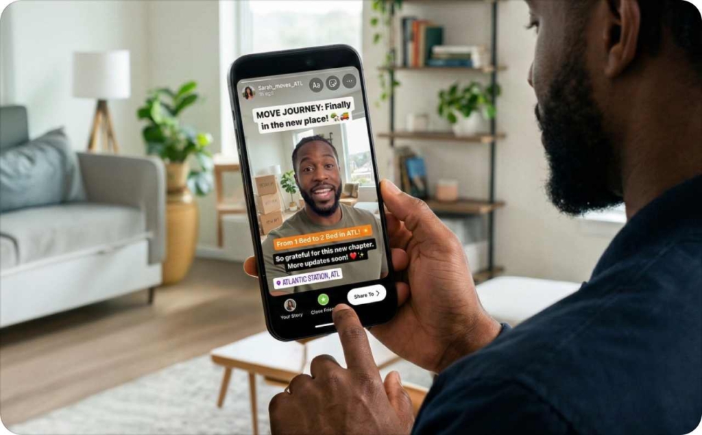 An image of the man posting an Instagram story