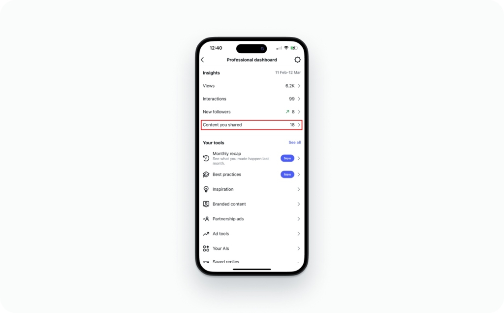 Instagram professional dashboard screenshot
