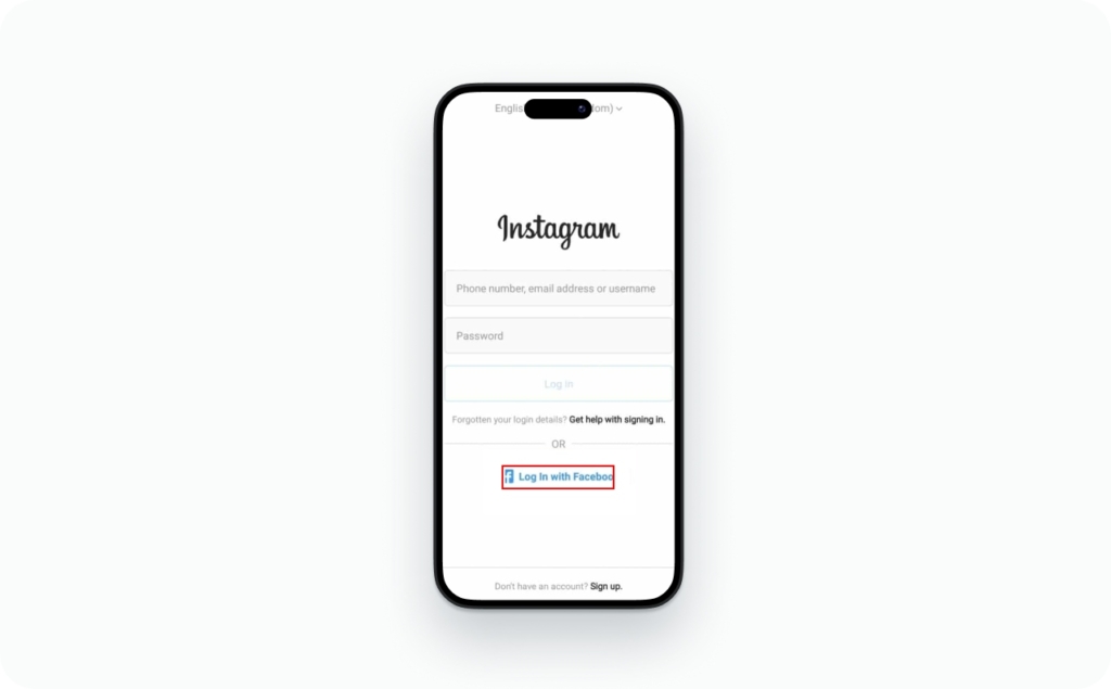 Logging in Instagram with Facebook screenshot