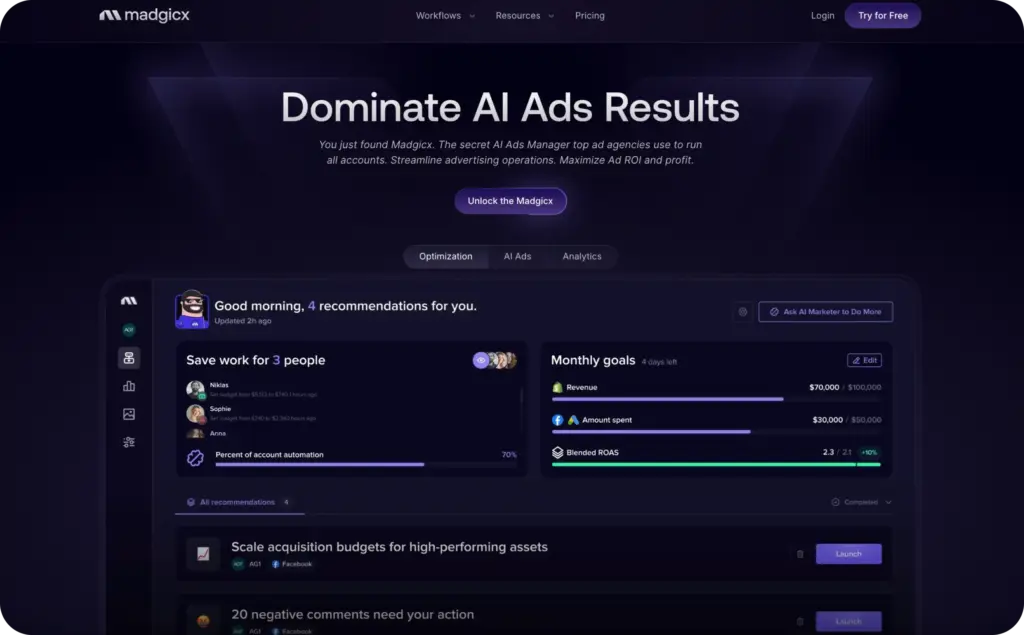 Madgicx landing page