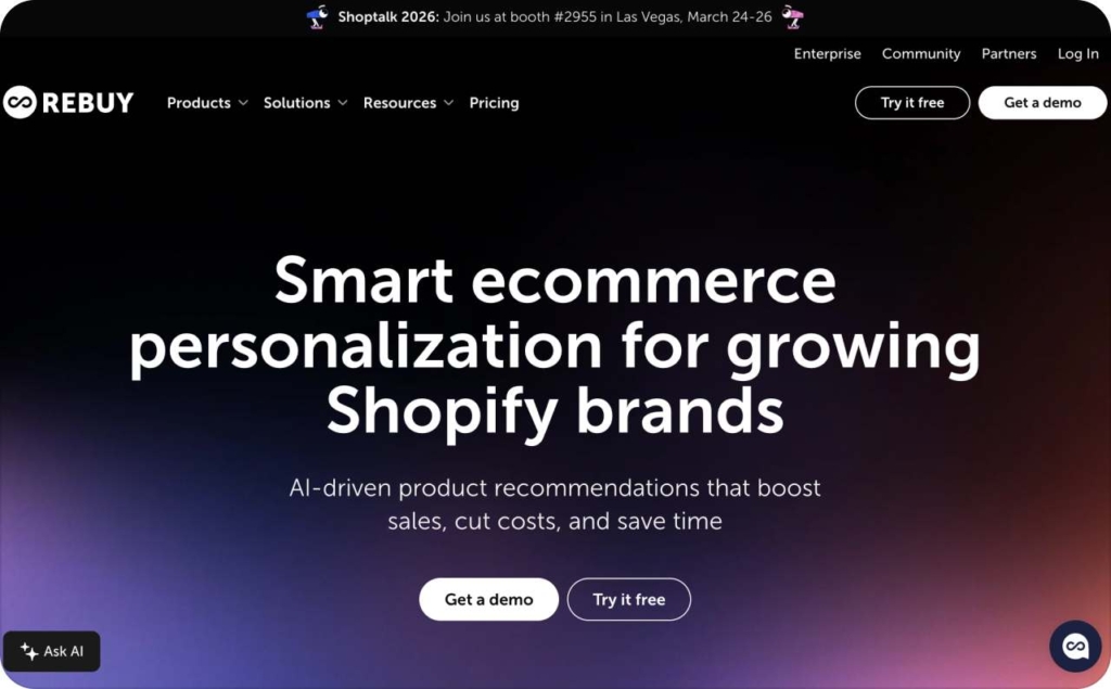 Rebuy landing page screenshot