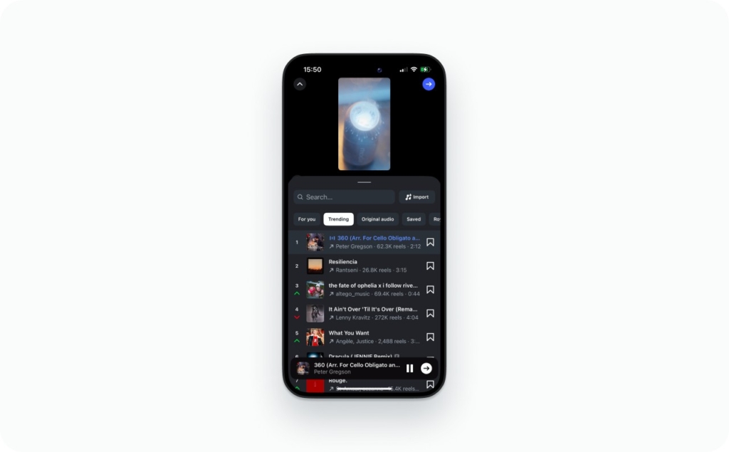 Instagram music library screenshot