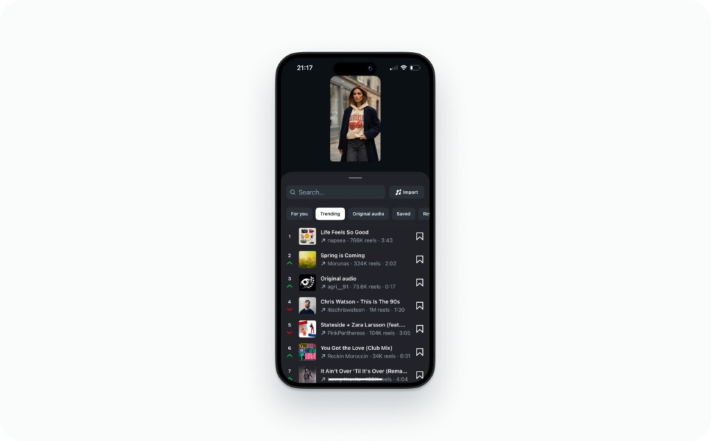 Instagram music library screenshot