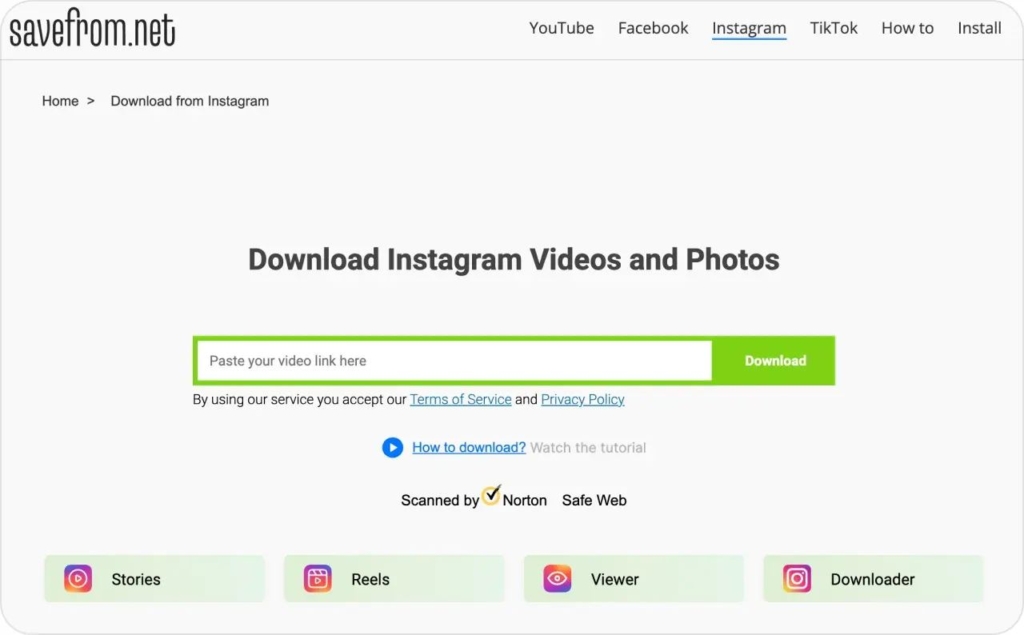 Savefrom.net landing page screenshot