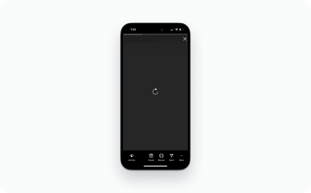 Screenshot of a black screen during an Instagram Story loading failure.