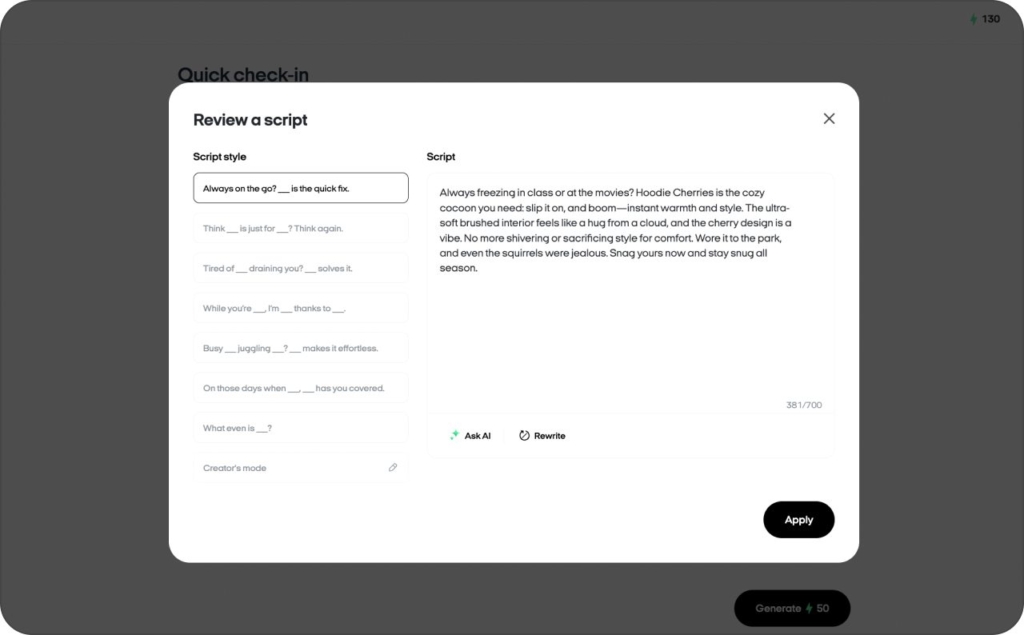 Zeely AI generated scripts for Reels screenshot