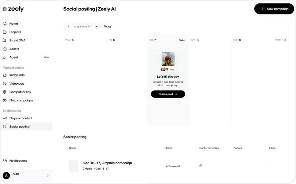 Social posting Zeely schedule screenshot