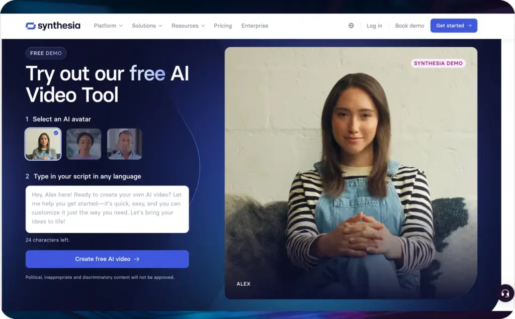 Synthesia landing page screenshot