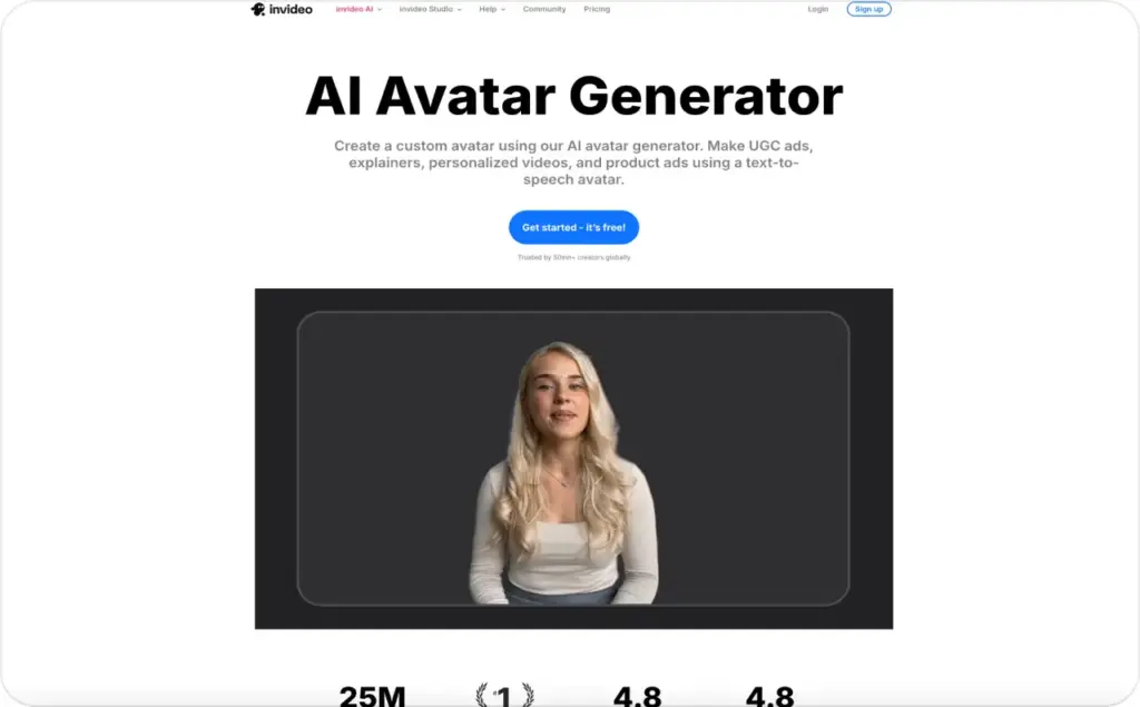 Invideo AI landing page screenshot