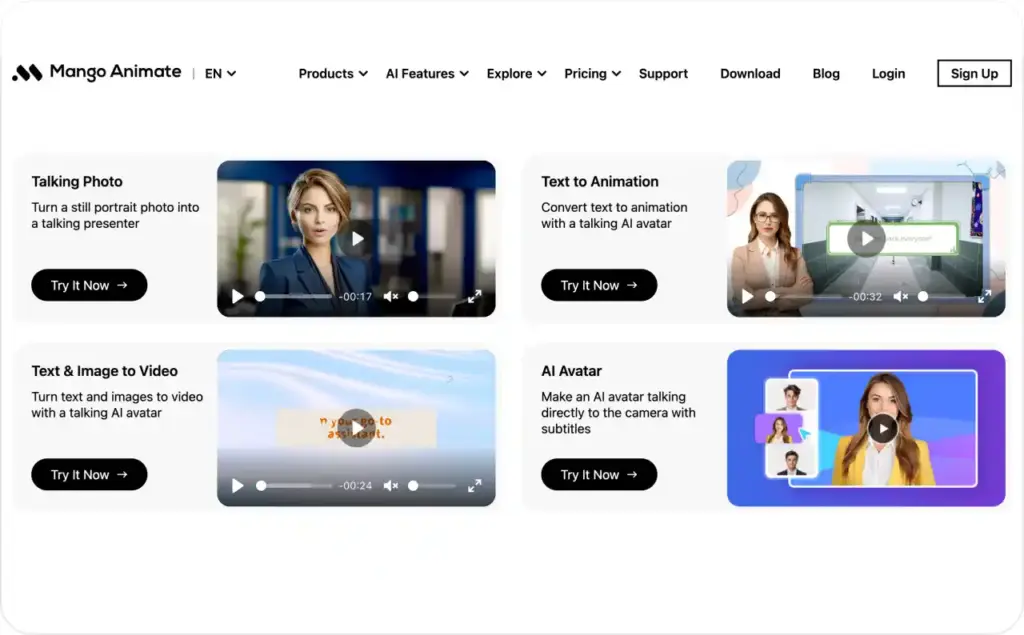 Mango Animate landing page screenshot