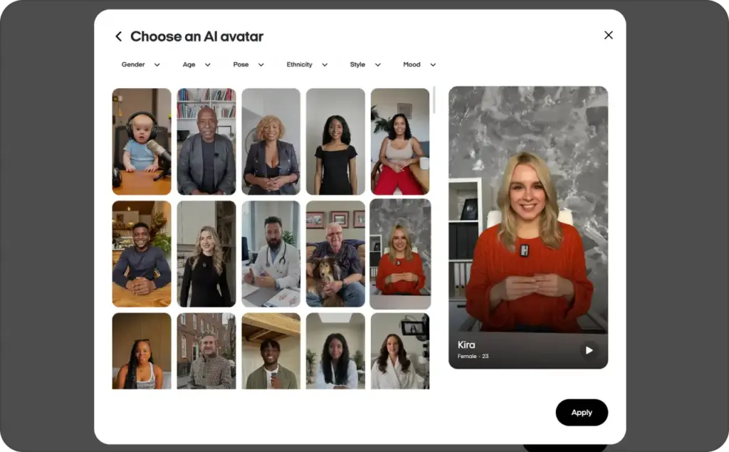 Zeely AI avatar examples screenshot