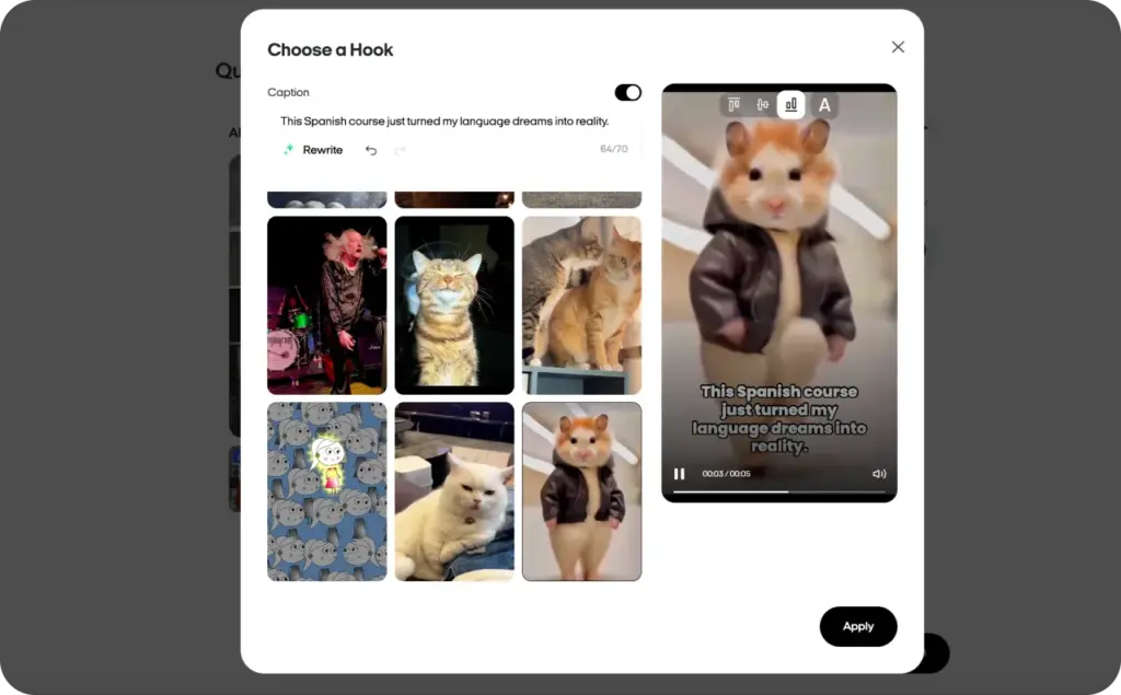 Zeely AI video hooks screenshot