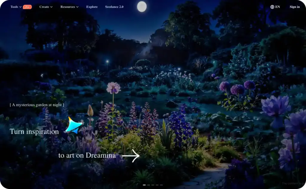 Dreamina landing page