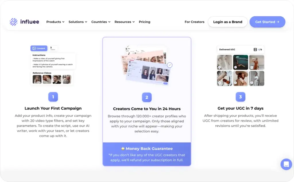 Influee landing page