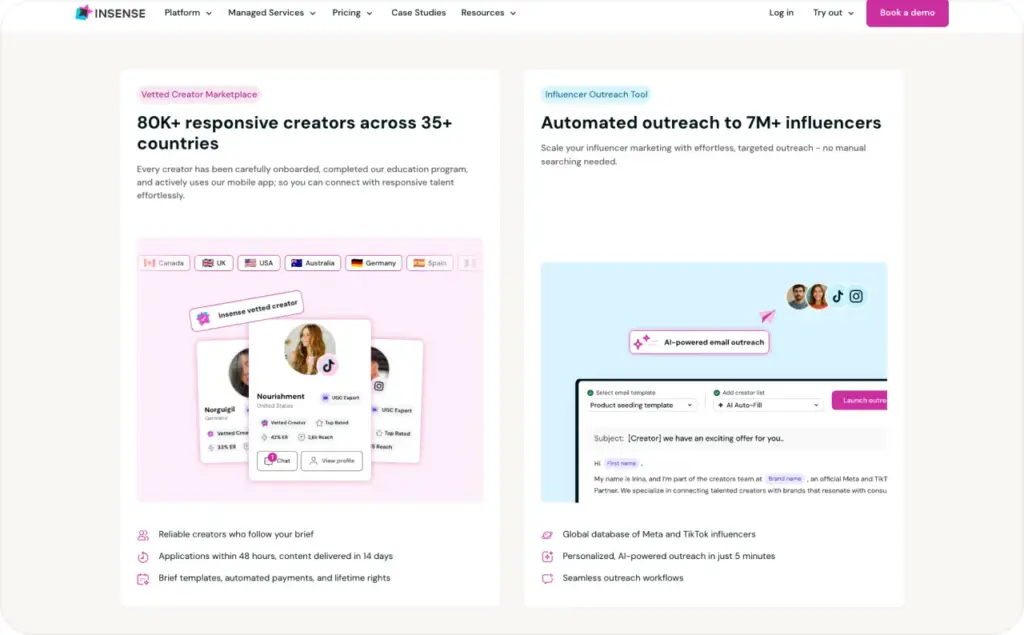Insense landing page