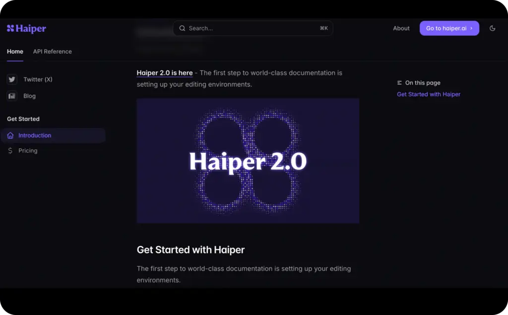 Haiper landing page