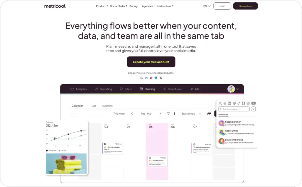 Metricool landing page