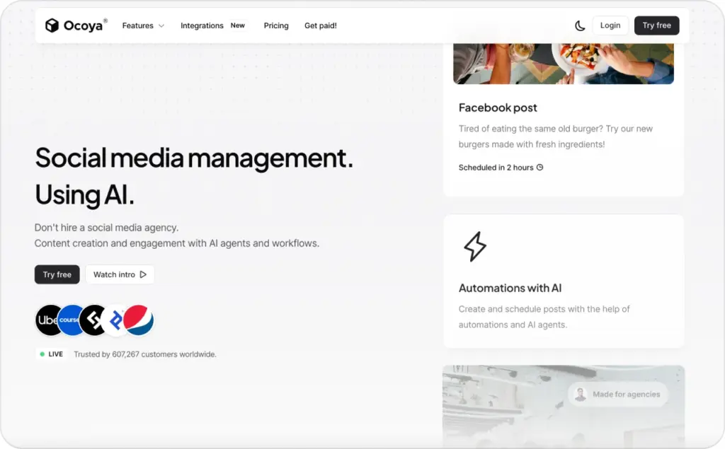 Ocoya landing page