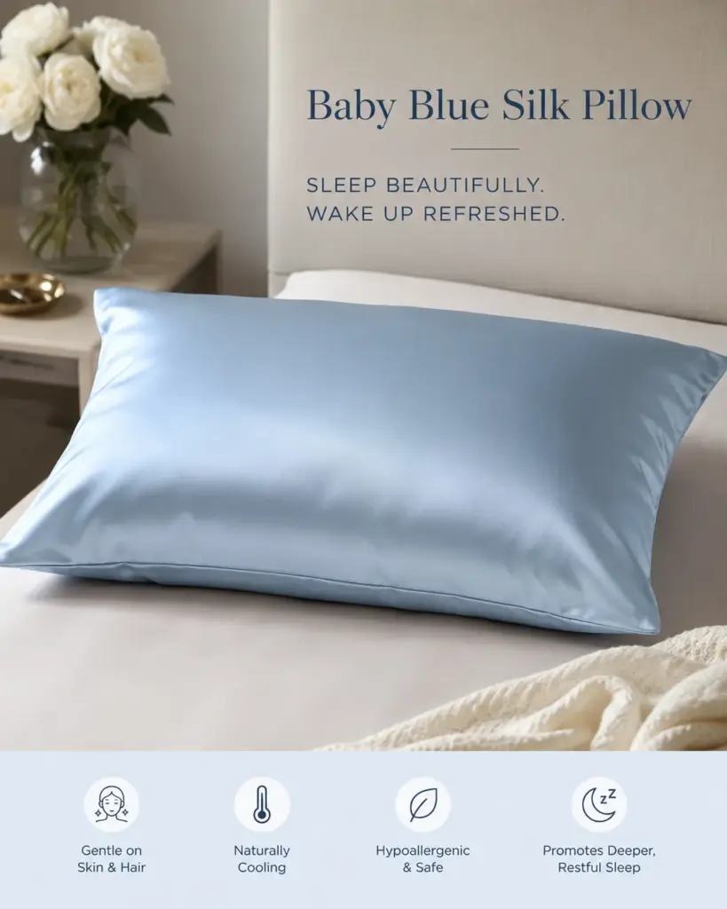 Blue silk pillow ad example