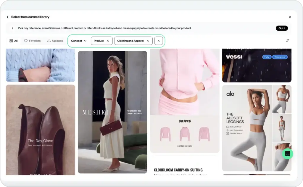 Zeely AI static ad templates screenshot