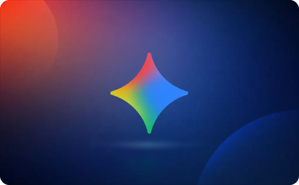 Modern gradient background featuring the colorful Gemini logo centered, representing Gemini text models and AI technology.
