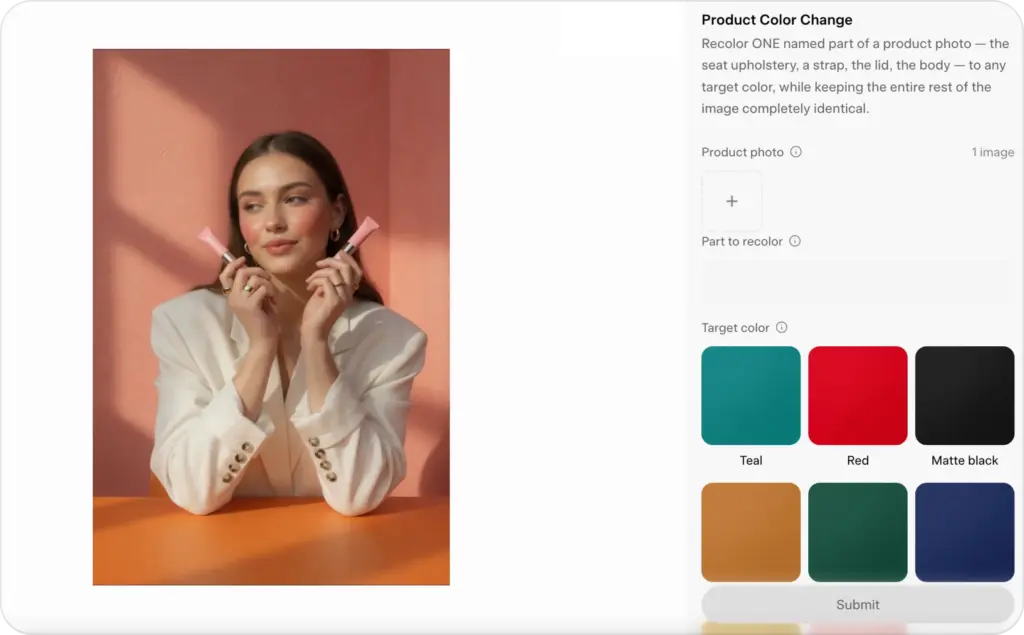 Grok Image, Product color change feature