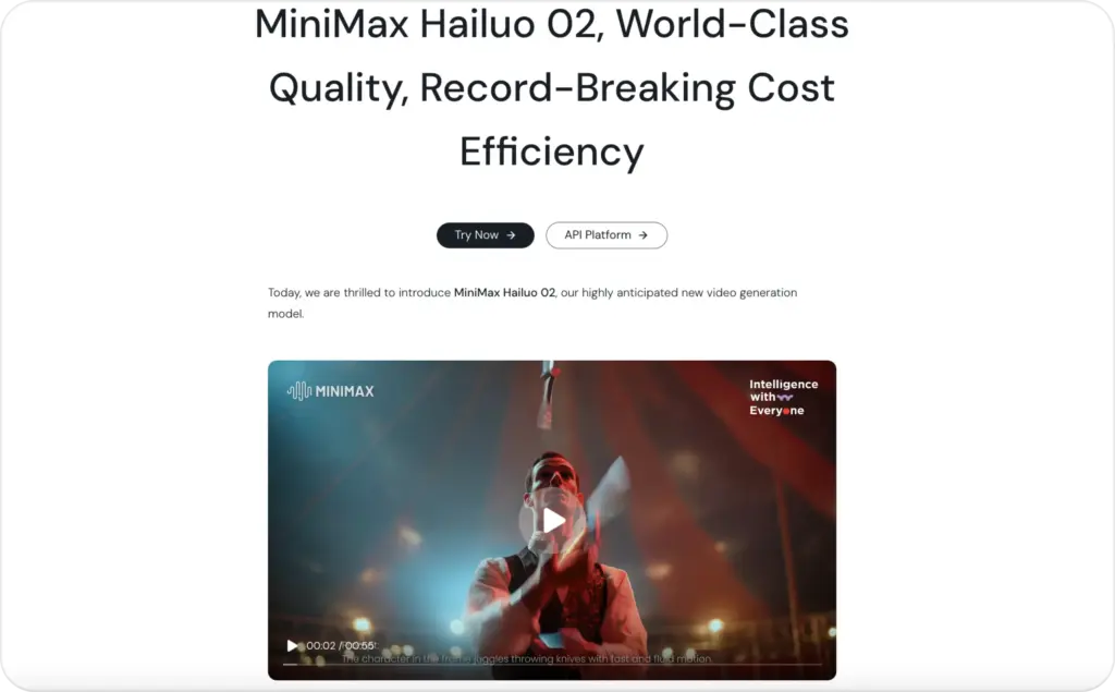 MiniMax Hailuo 02 landing page