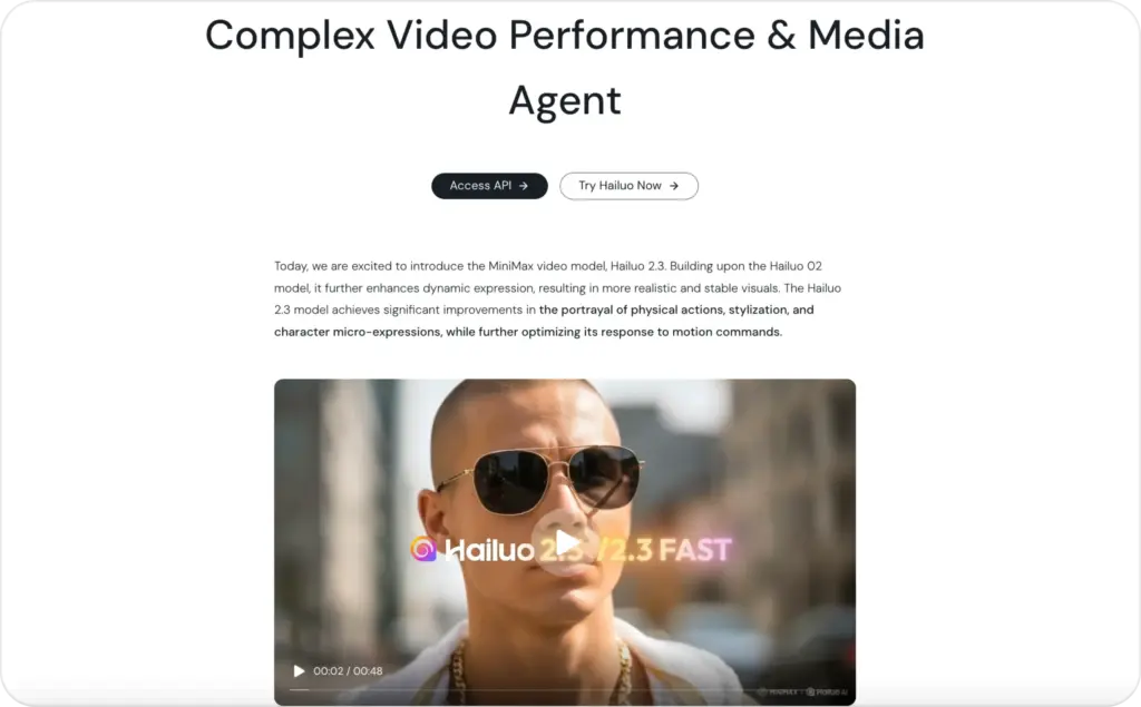 Hailuo 2.3 Fast landing page
