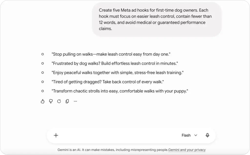 Meta ad hooks generated by Gemini