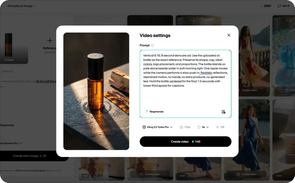 Prompt example in Zeely AI video setting