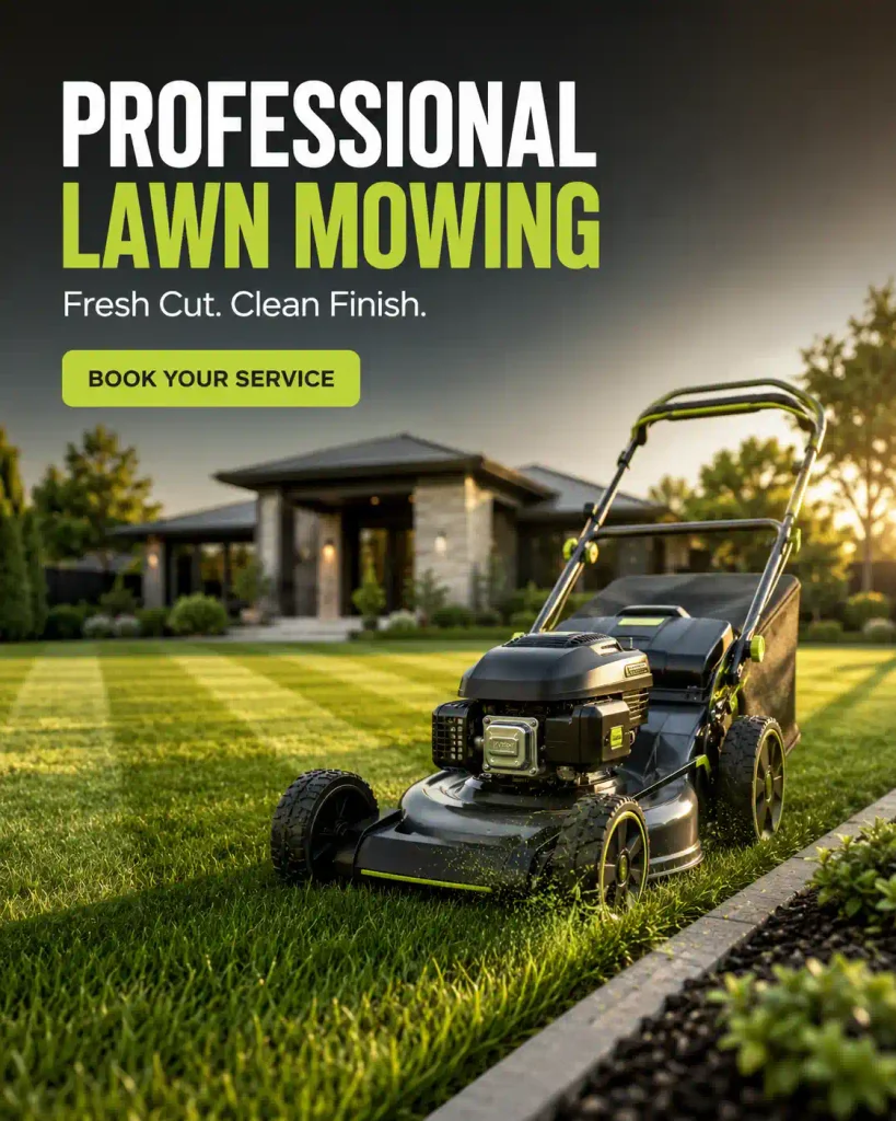 Moving lawn service ad by Zeely AI