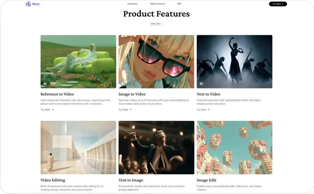 Wan AI landing page
