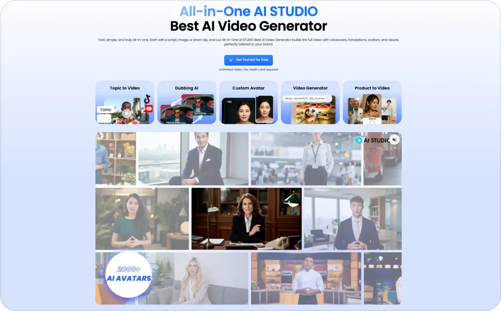 AI studios landing page
