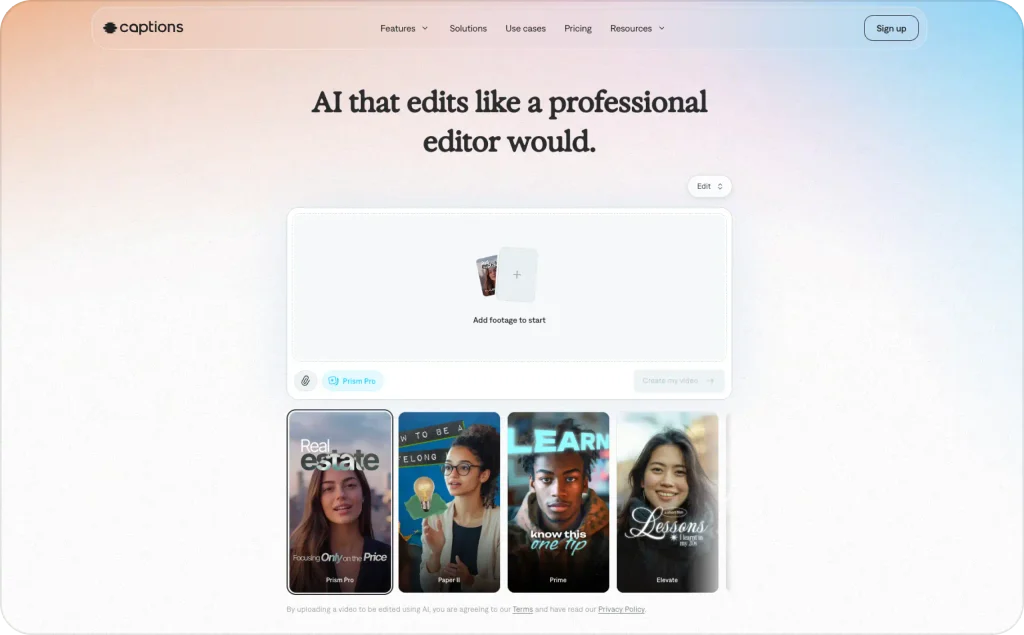 Captions landing page