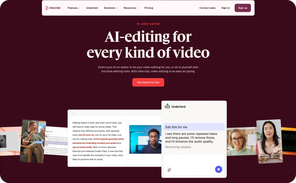 Descript landing page