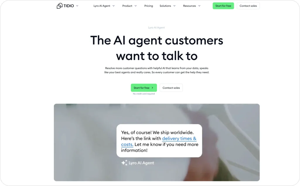 Tidio Lyro landing page