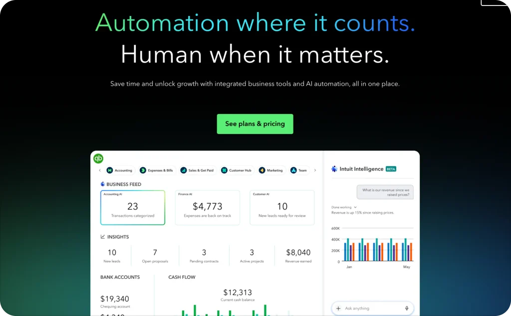 QuickBooks landing page