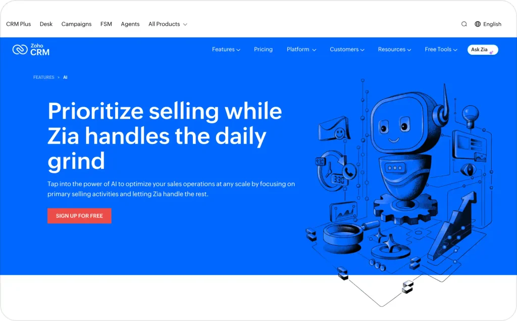 Zoho CRM Zia landing page