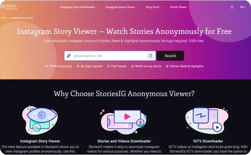 StoriesIG landing page