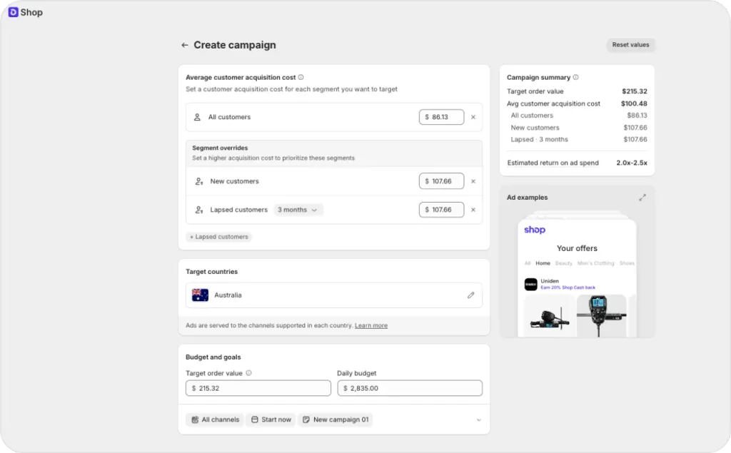 budget rules for Shopify AI Ads