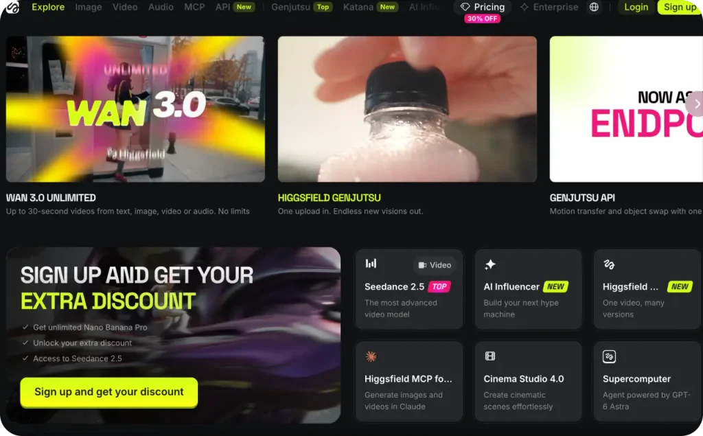 Higgsfield landing page