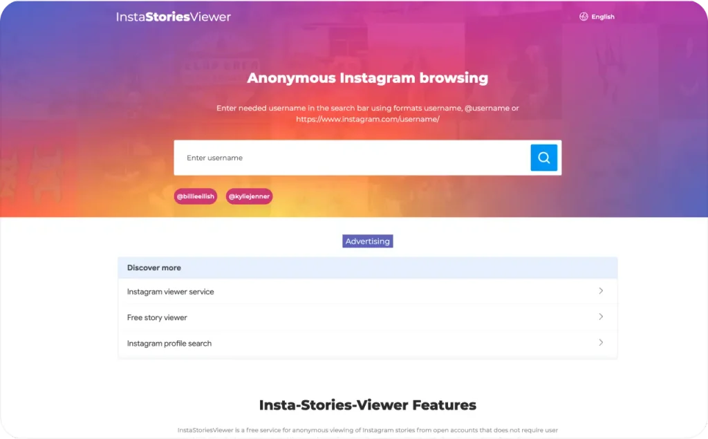 InstaStoriesViewer landing page