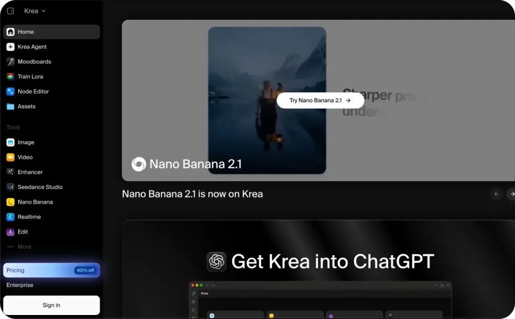 Krea AI landing page