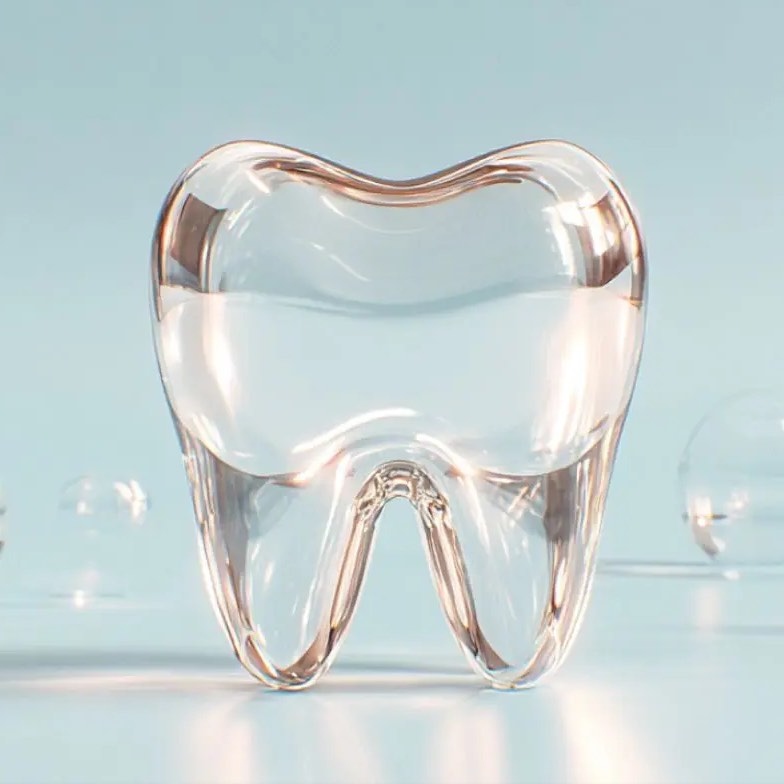 Glass tooth on blue backgroung