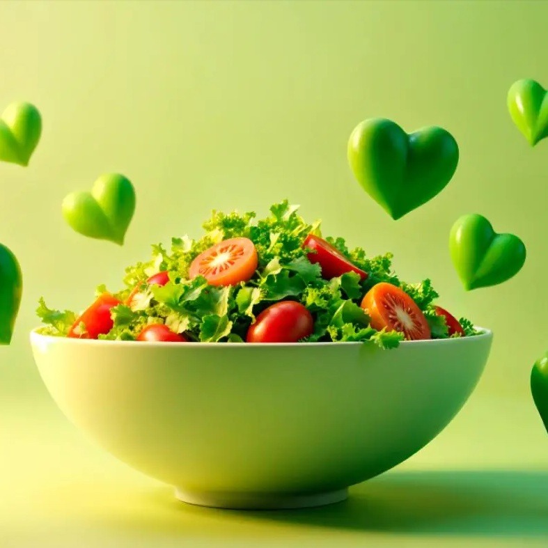 The bowl of salad of green background
