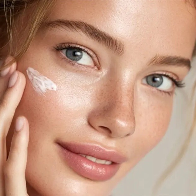 Young woman applying a cream