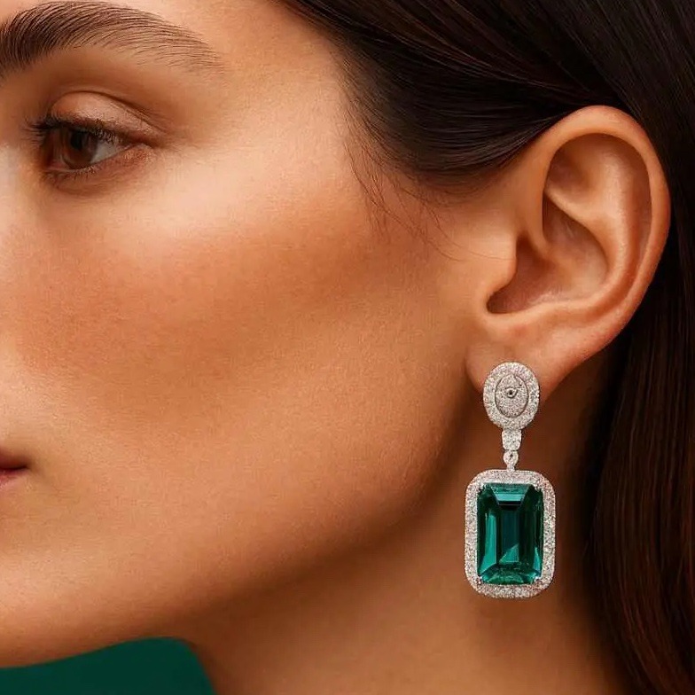 The earring with green stone