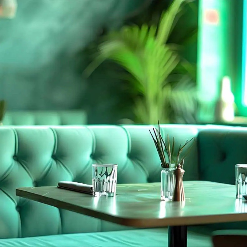 Restaurant table in green style