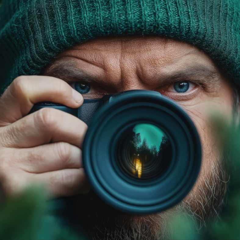 A photographer making a close-up photo
