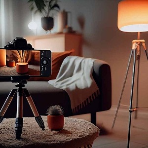 The image of the cozy living room and video record